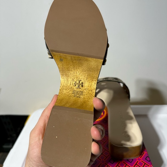 NWT tory Burch basket weave clog women’s leather healed cream tan - Picture 5 of 6